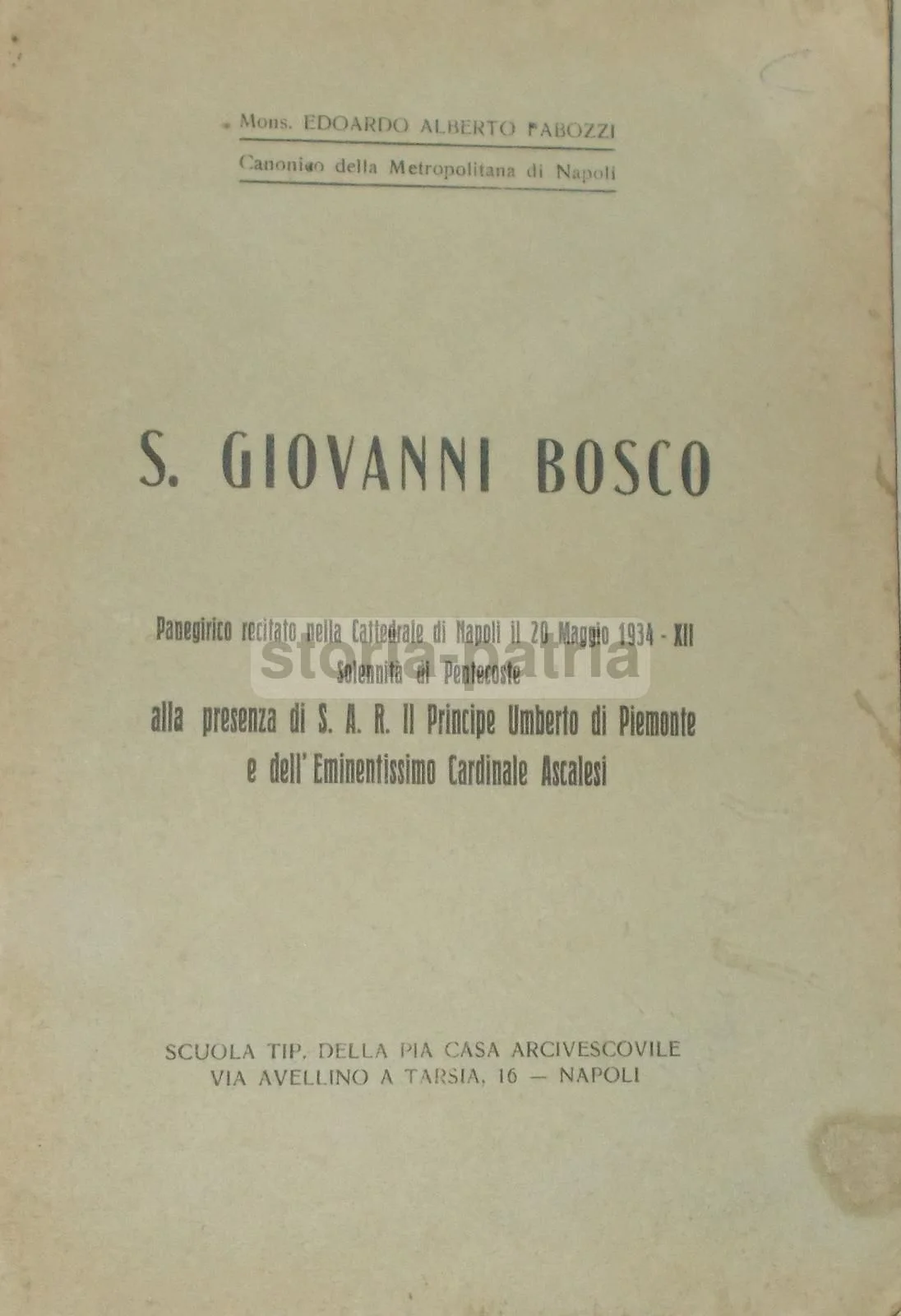 Panegyric of St. John Bosco with Prince Umberto, Naples 1935