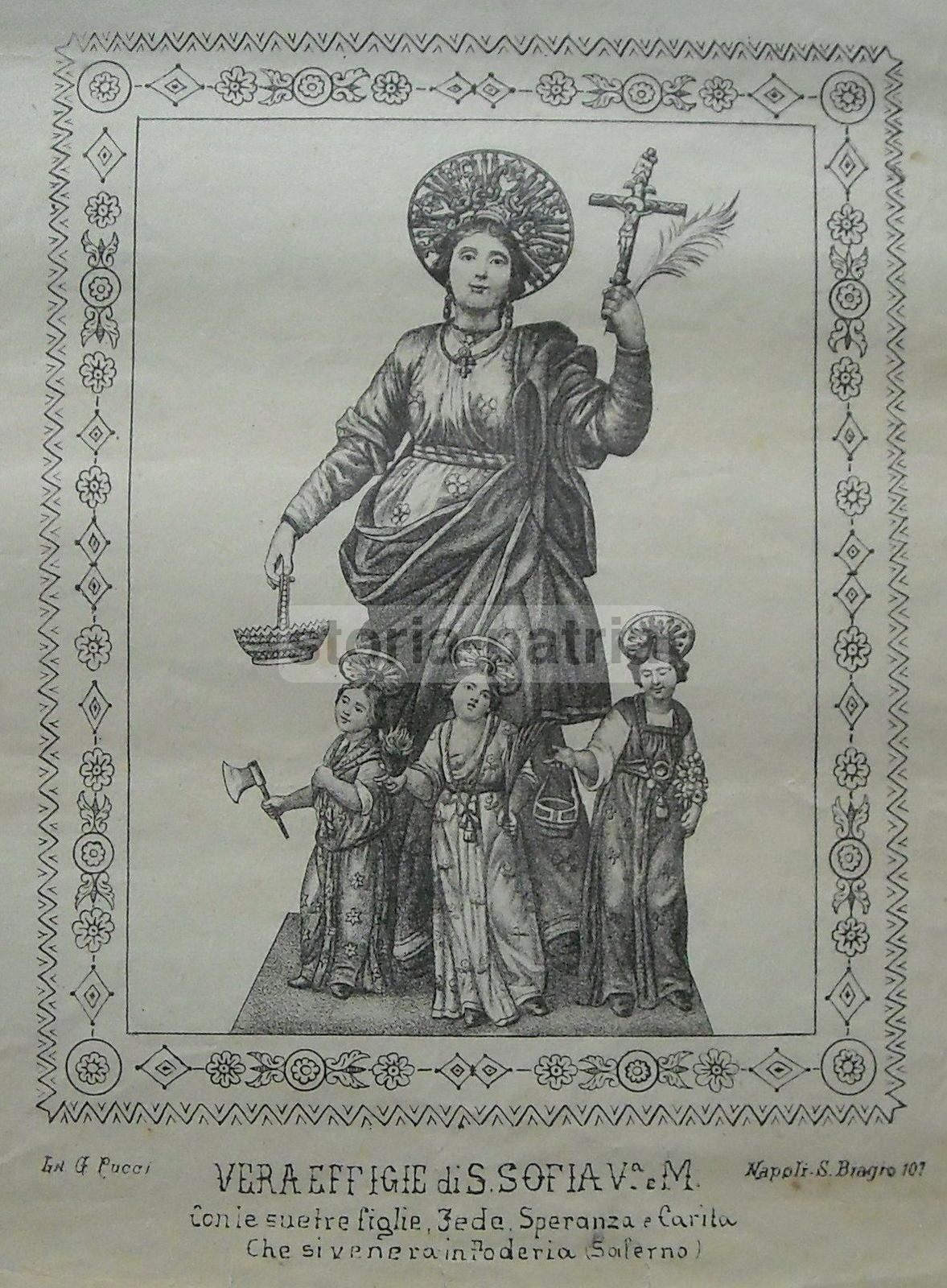 Stampa Antica Santa Sofia Poderia Salerno Litografia Pucci '800