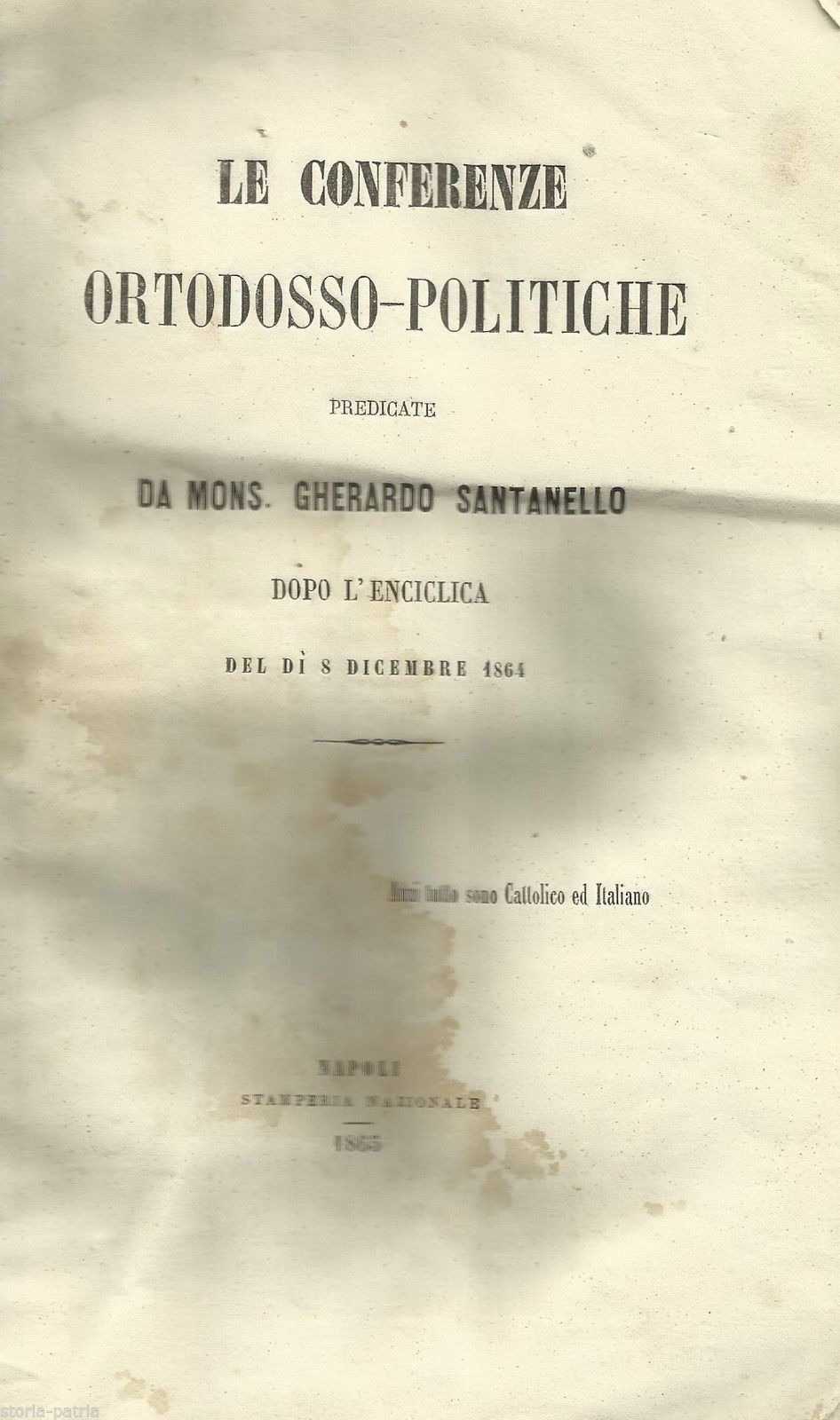Conferenze Ortodosso Politiche, Gherardo Santanello, Napoli, 1865