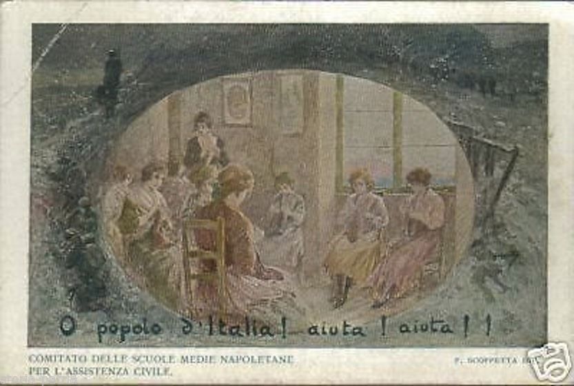 Cartolina Illustrata Da Pietro Scoppetta: Assistenza Civile Scuole Napoletane