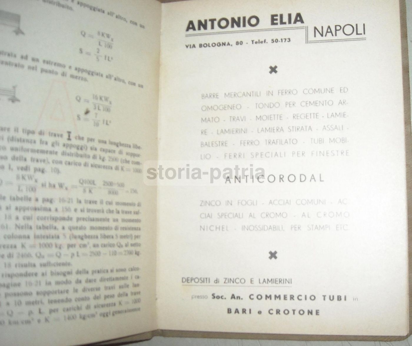 Catalogo Tecnico Antonio Elia: Tubi E Metalli (Napoli, 1938)