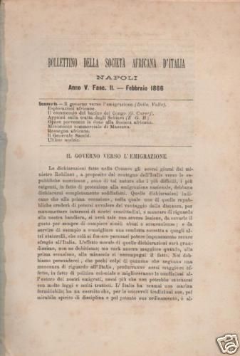 Bollettino Della Società Africana d'Italia, Napoli, 1886: Emigrazione E Schiavitù