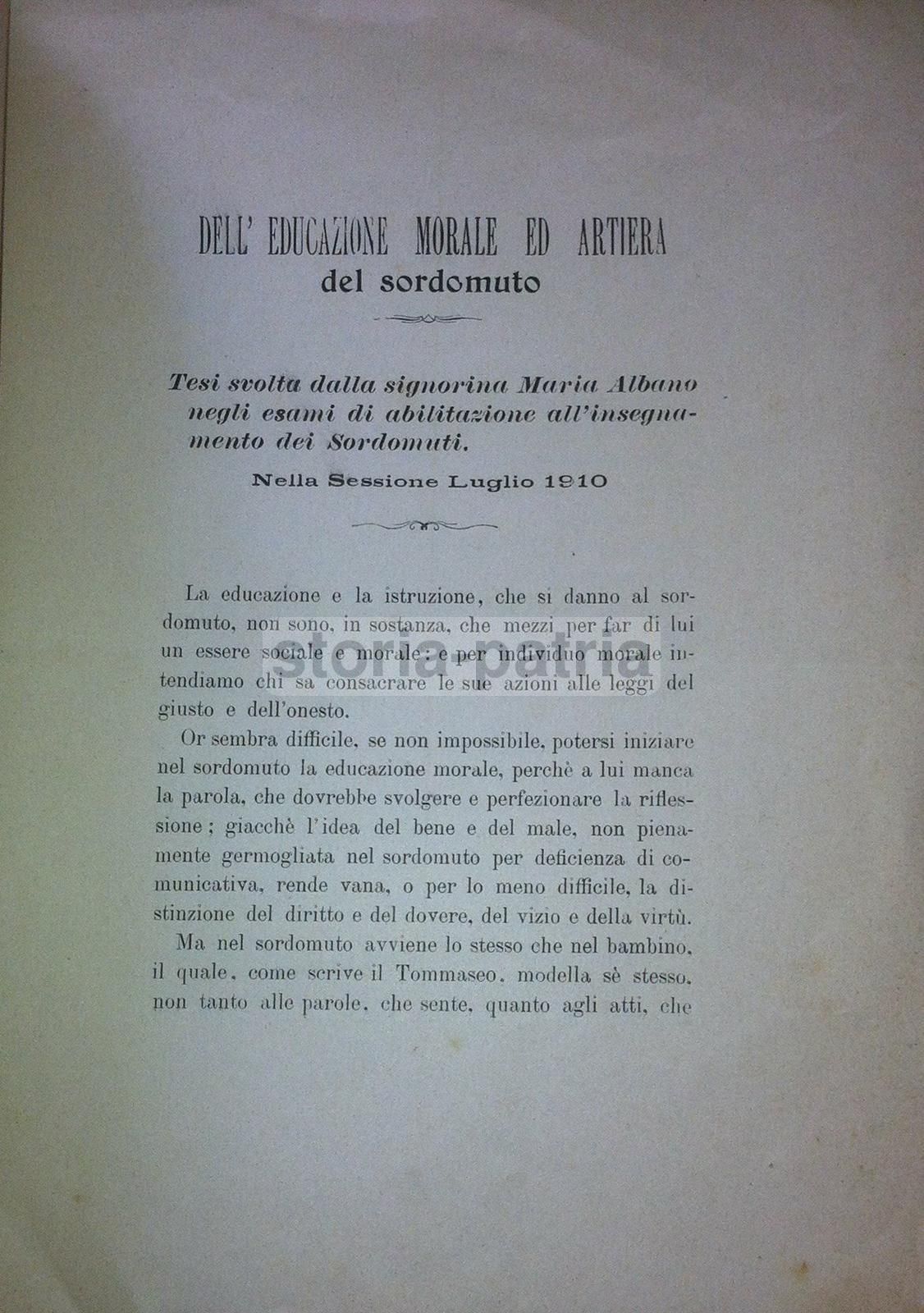 Maria Albano, Dell'Educazione Morale Ed Artiera Del Sordomuto, Napoli, 1910