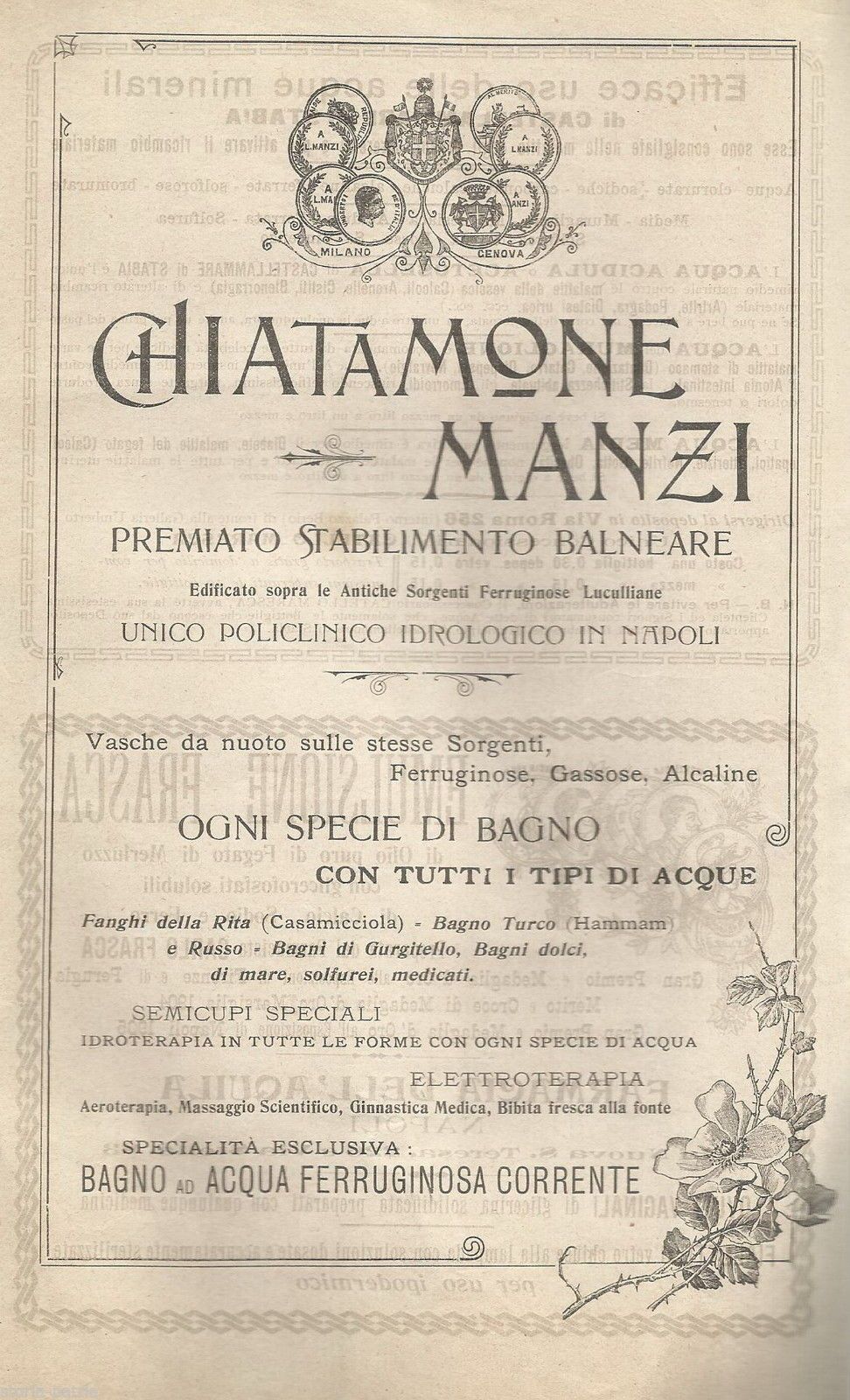 Stabilimento Balneare Chiatamone Manzi Napoli Pubblicità d'Epoca