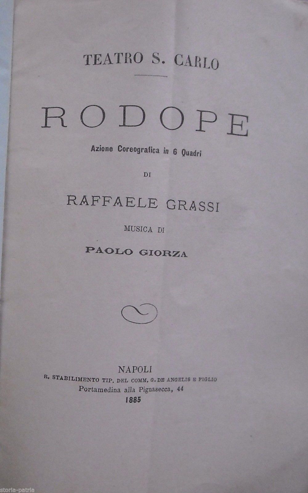 Rodope Balletto Raffaele Grassi Paolo Giorza Teatro San Carlo 1885