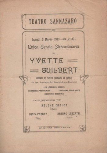 Yvette Guilbert Teatro Sannazaro Napoli 1913: Programma Concerto