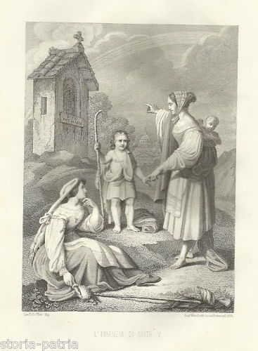 Incisione L'Infanzia Di Sisto V, Augusto Marchetti, 1853