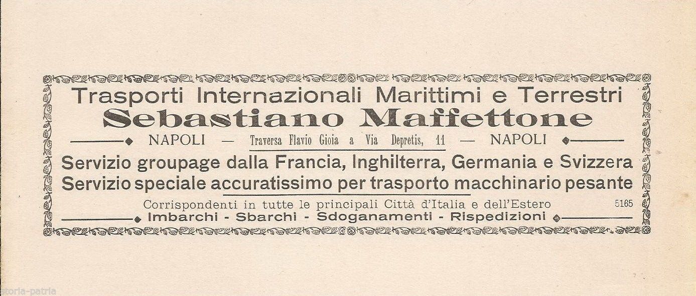 Antica Pubblicità Maffettone Trasporti Internazionali Napoli 1922