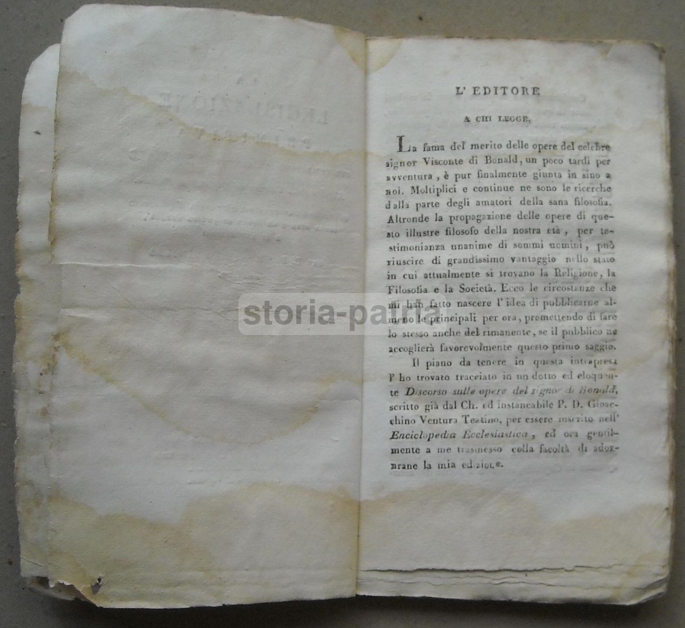 La Legislazione Primitiva: Ventura, De Bonald. Napoli, 1823