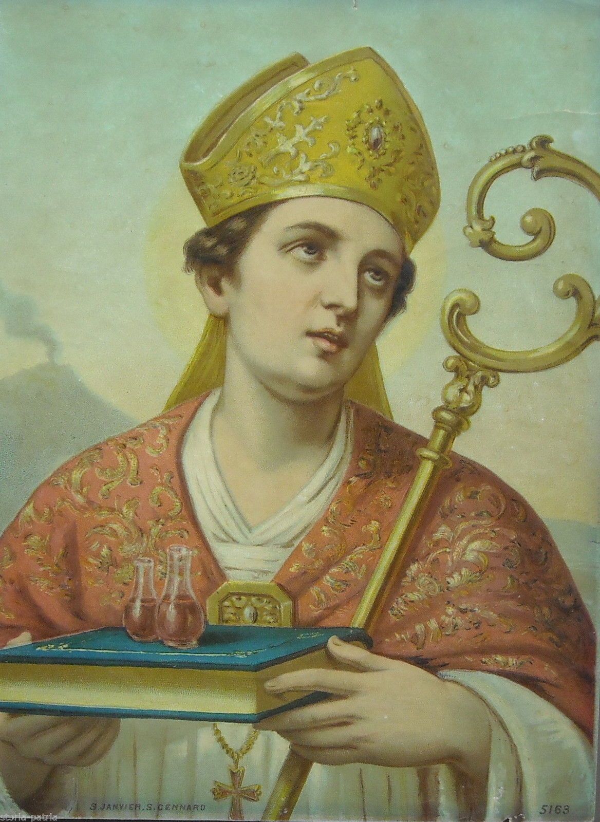 San Gennaro, Cromolitografia Antica, Napoli, Vesuvio, Fine '800   Inizio '900