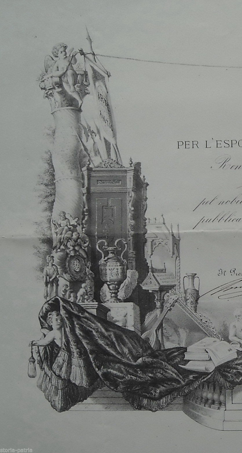 Diploma Esposizione Nazionale Belle Arti Napoli 1877 Vesuvio Sebeto