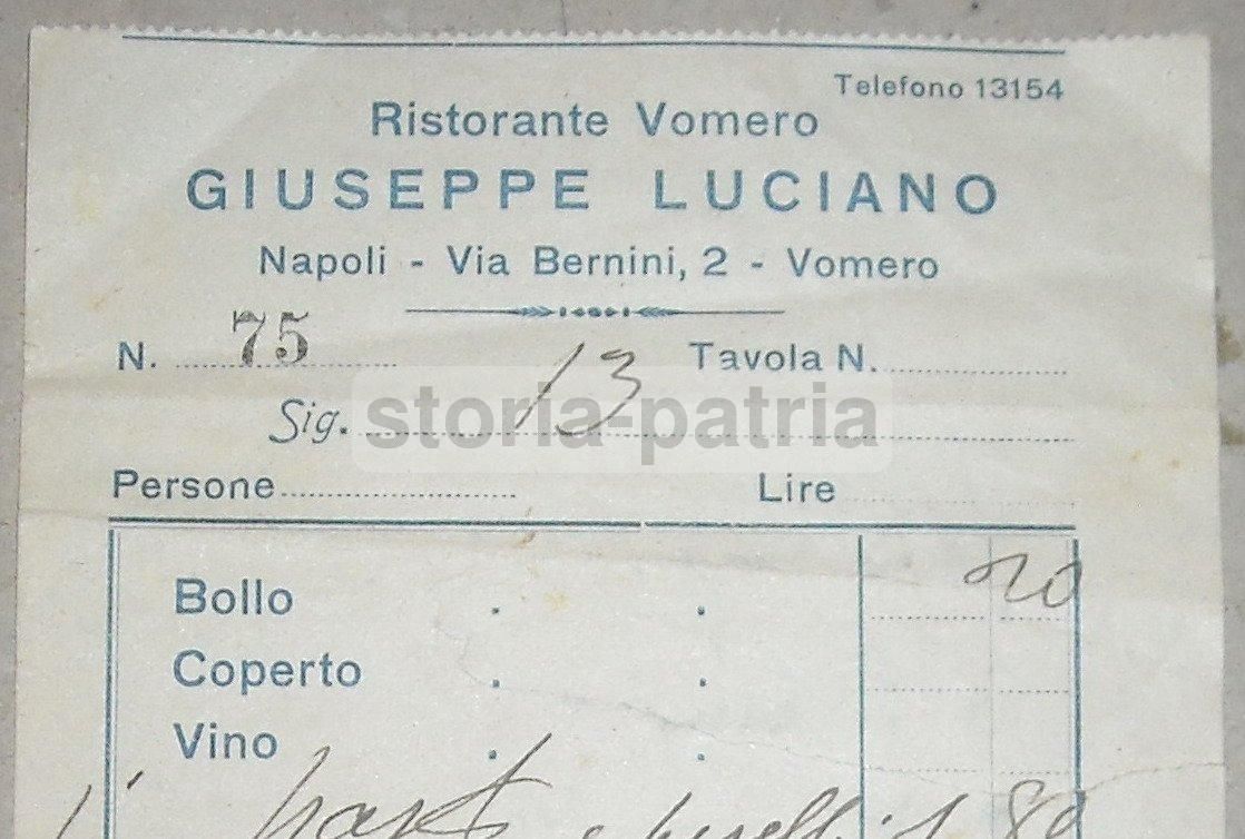 Antica Ricevuta Ristorante Vomero Napoli 1934 Marca Da Bollo