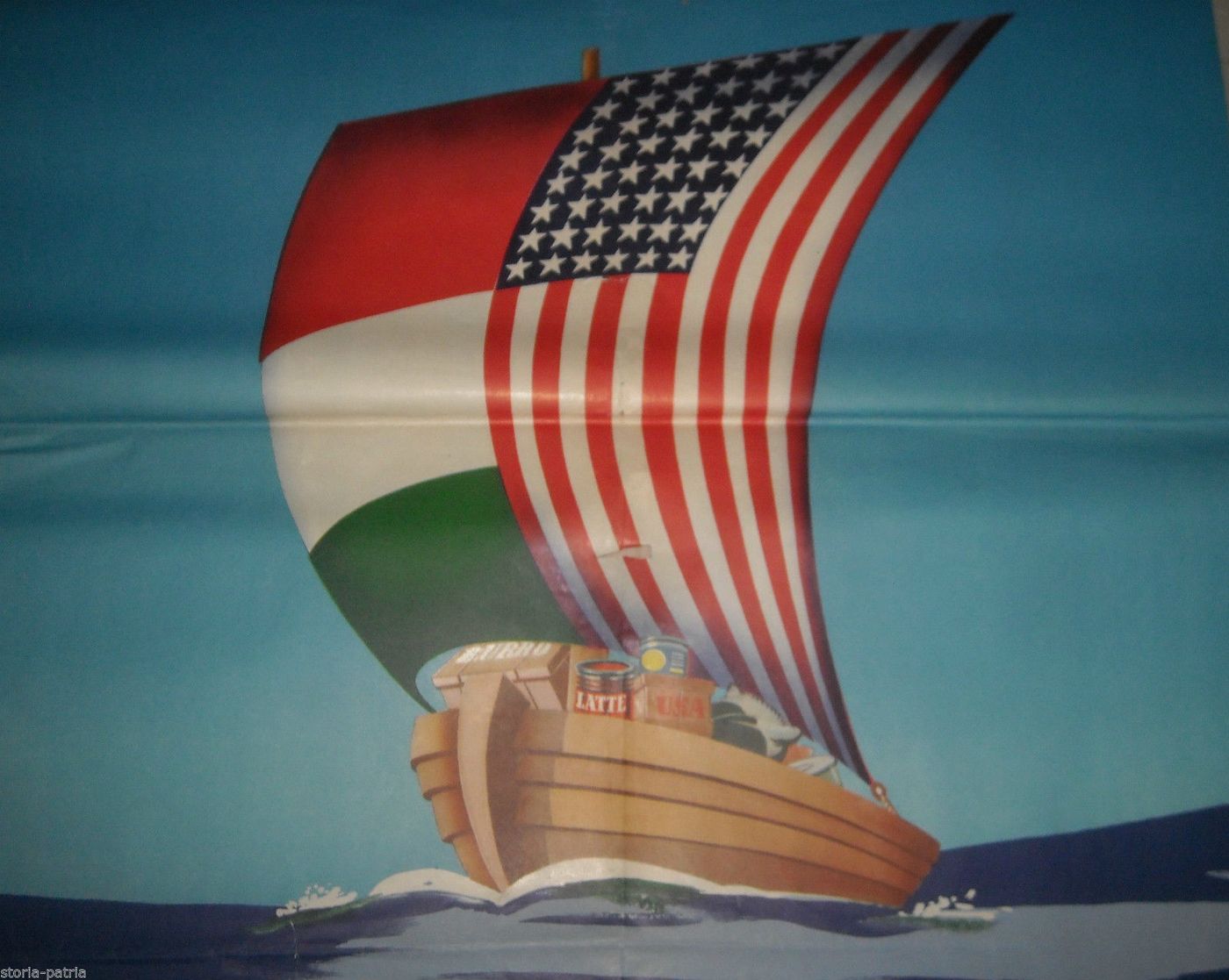 Manifesto Assistenza Alimentare Bambini Italiani Anni '50 Italia USA