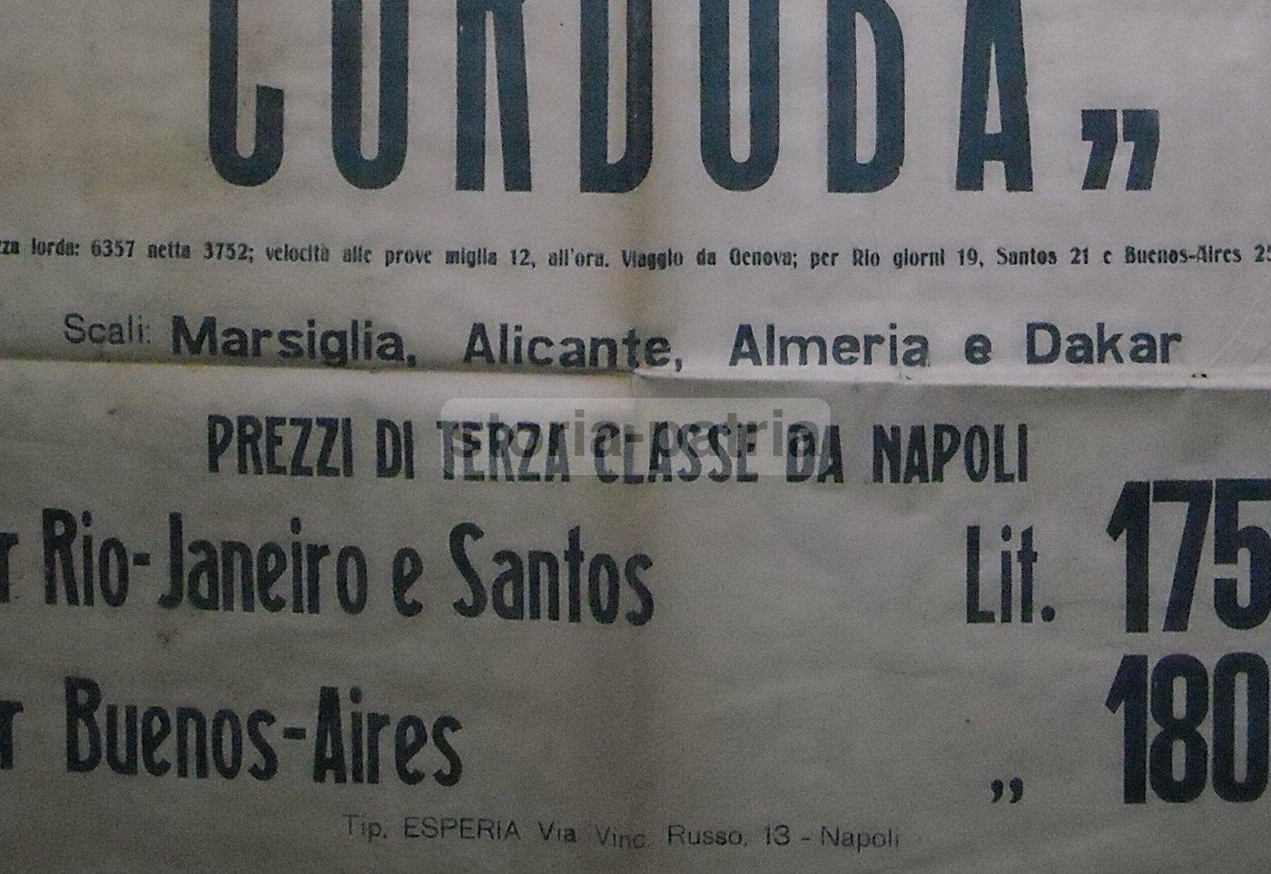 Manifesto Lloyd Latino: Napoli, America Del Sud, 1922, Nave Cordoba