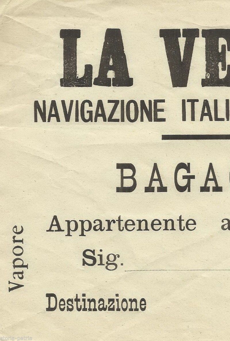 Etichetta Bagaglio La Veloce Navigazione A Vapore, Napoli 1900