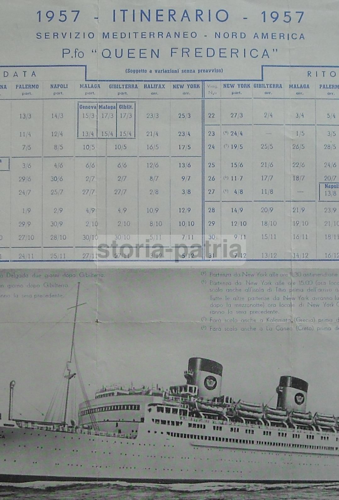 Depliant Piroscafo Frederica Italia Americhe 1957 Cosulich Genova