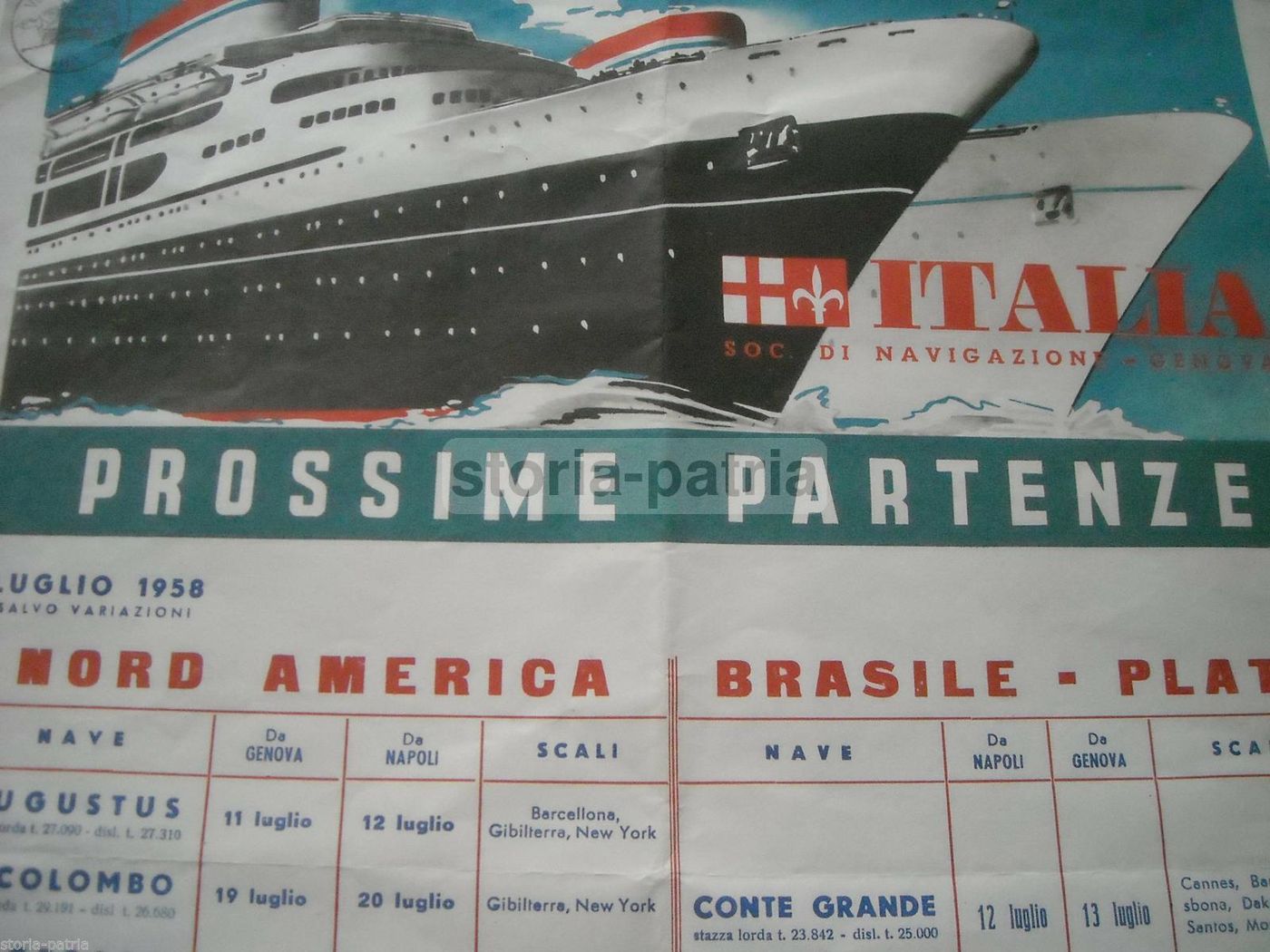 Locandina Partenze Navi Per Le Americhe 1958 Genova Emigrazione