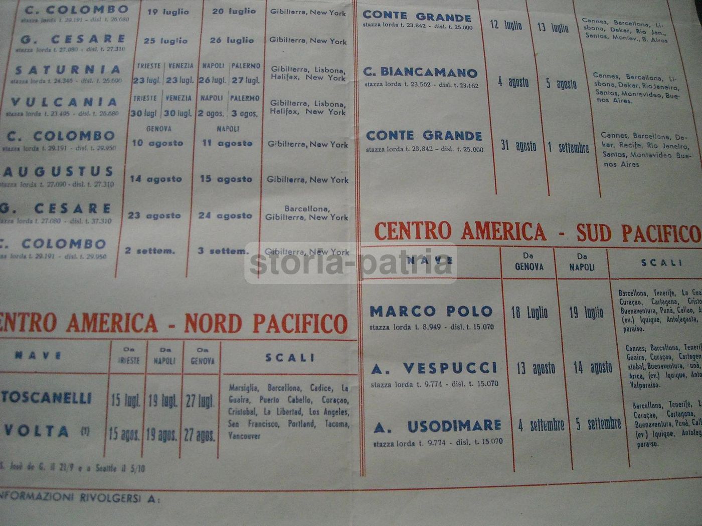Locandina Partenze Navi Per Le Americhe 1958 Genova Emigrazione