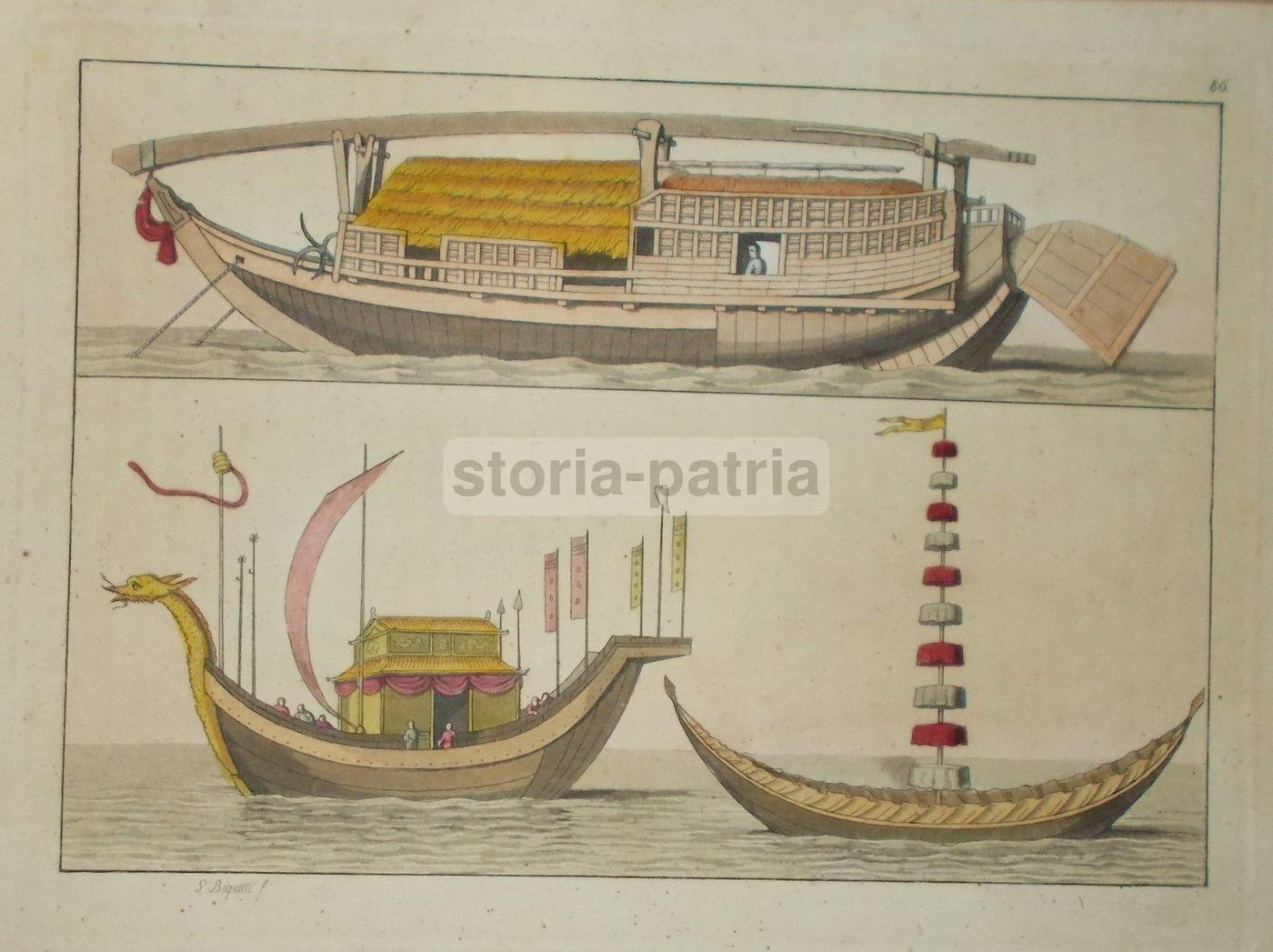 Incisione Barche Antiche Orientali, G. Bigatti, Acquaforte, 1820