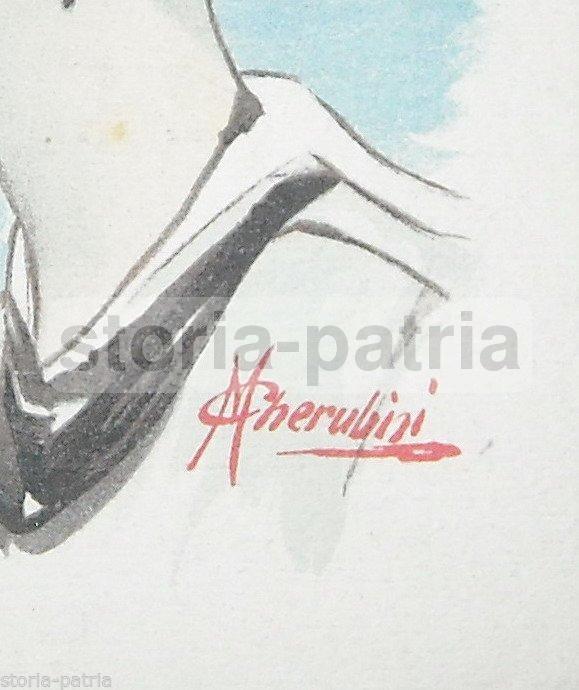 Acquerello Di Marzio Cherubini: Donna In Divisa Da Marinaio, Stile Liberty, 1915 Circa