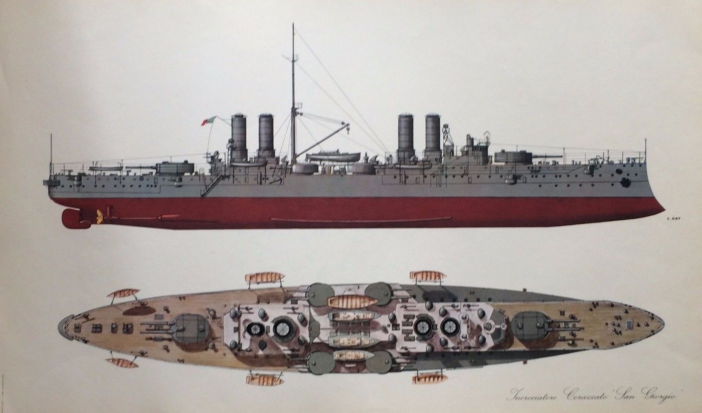 Stampa Incrociatore San Giorgio Marina Militare Italiana Vintage