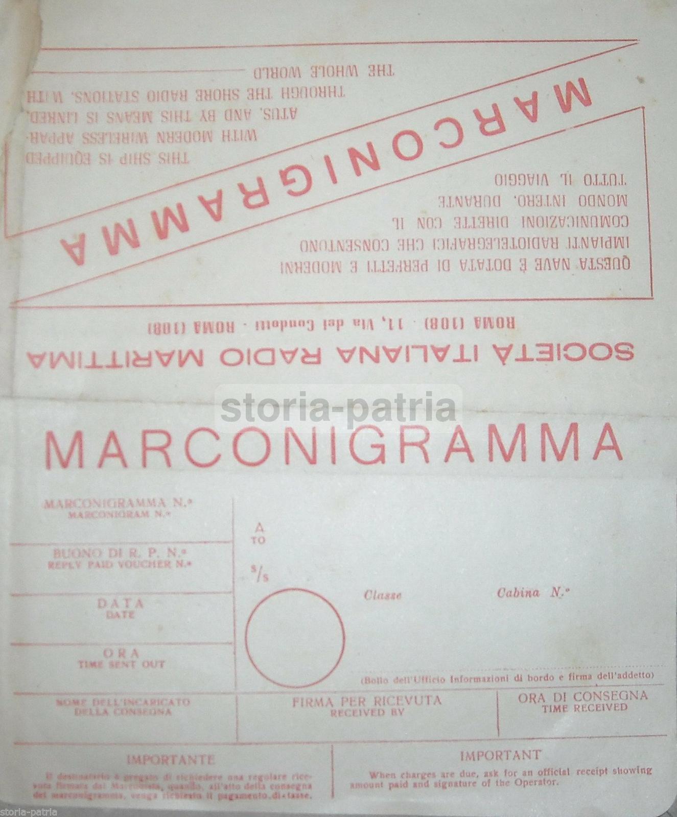 Marconigramma Società Italiana Radio Marittima Roma, Epoca Metà '900