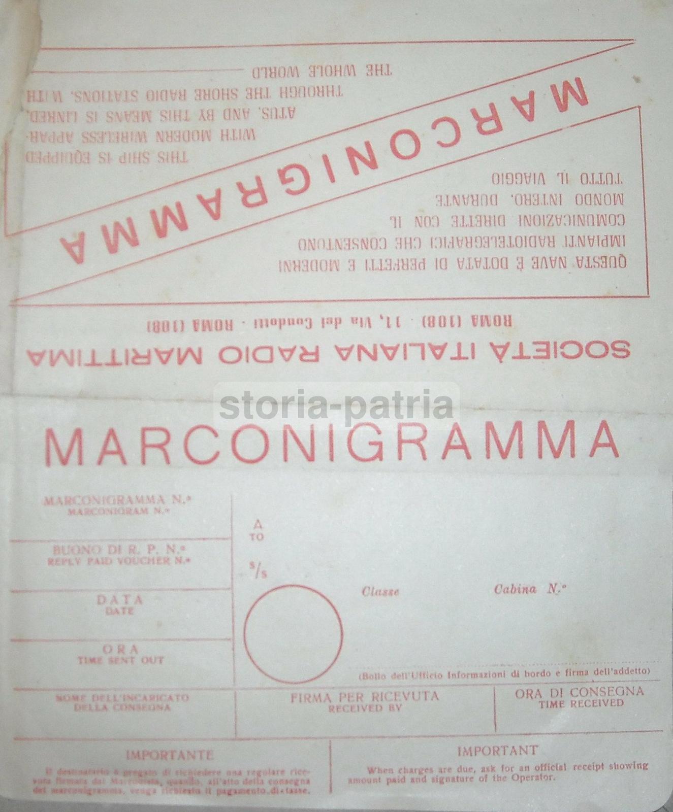 Marconigramma Società Italiana Radio Marittima Roma, Epoca Metà '900