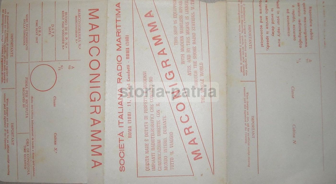 Marconigramma Società Italiana Radio Marittima Roma, Epoca Metà '900