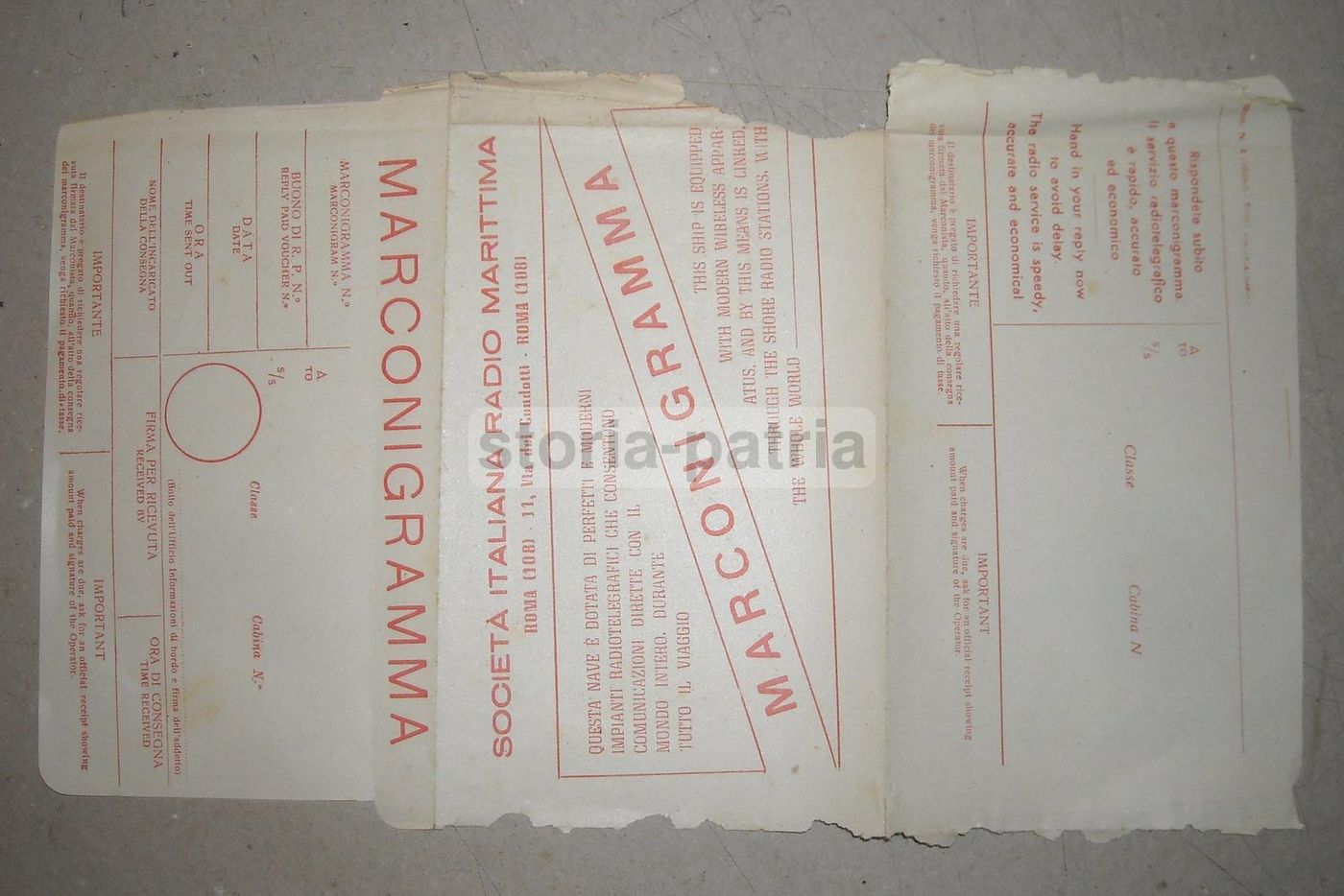 Marconigramma Società Italiana Radio Marittima Roma, Epoca Metà '900