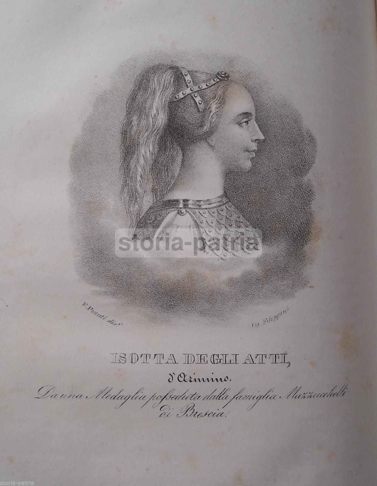 Isotta Degli Atti, Incisione Litografica Originale, 1840 Circa, Rimini