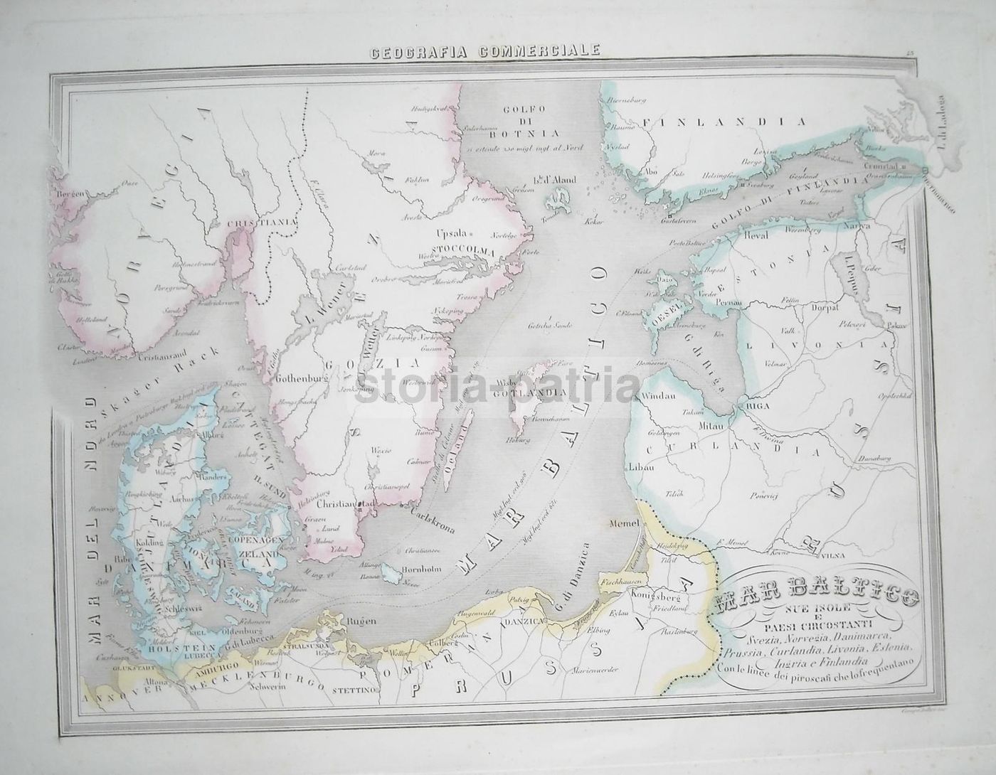 Mappa Antica Del Mar Baltico, Svezia, Norvegia, Danimarca E Prussia (1850)