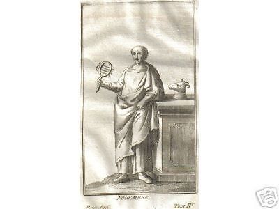Incisione Antica Divinità Novembre, Mitologia Fine 700 Acquaforte