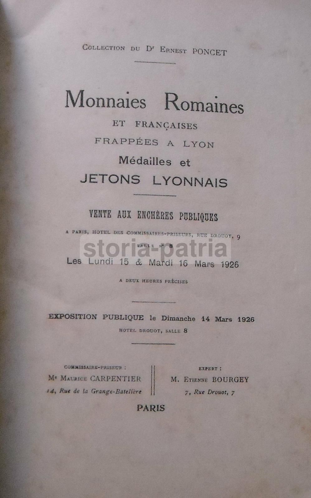 Catalogo d'Asta: Monete Romane E Francesi Di Lione, Collezione Dr. Ernest Poncet, 1926