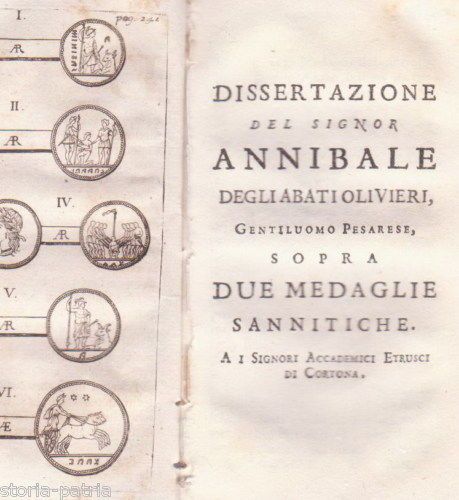 Dissertazione Sopra Due Medaglie Sannitiche   Annibale Degli Abati Olivieri