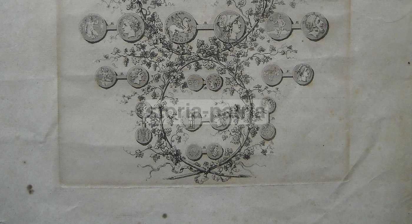 Incisione Antica Monete Naxos E Taormina, Sicilia: Numismatica Del XVIII Secolo