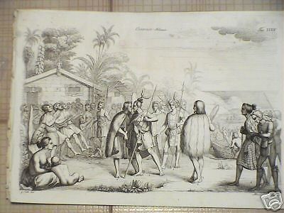 Incisione Antica: Polinesia, Oceania, Costumi, Armi E Imbarcazioni (1800 Circa)