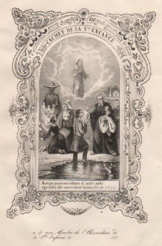 Stampa Litografica Santa Infanzia: Scena Allegorica Francese, 1850 Circa