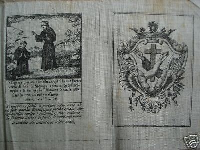 Stampa Devozionale Antica Di San Francesco d'Assisi Su Tessuto, Metà XIX Secolo