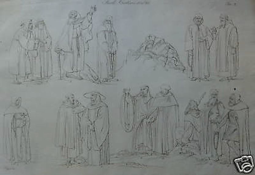 Incisione Antica Ordini Religiosi E Monastici, Bernati E Gazzotto, 1850 Circa