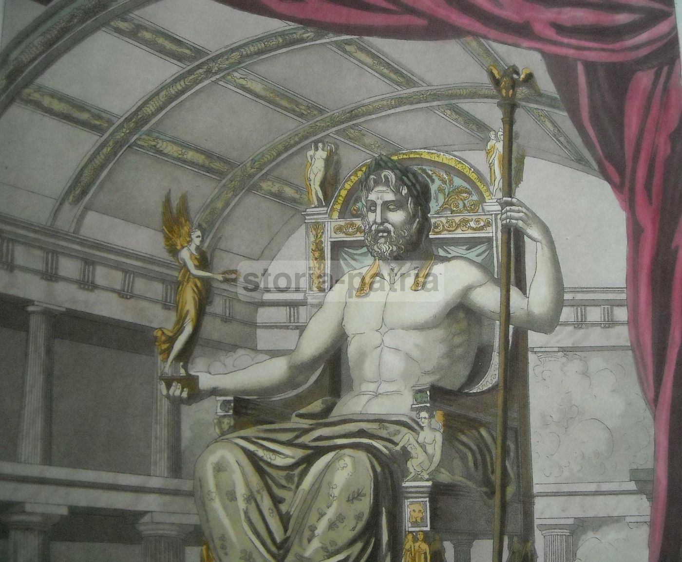 Incisione Divinità Orientale Su Trono, Angelo Biasioli, Acquaforte, XIX Secolo