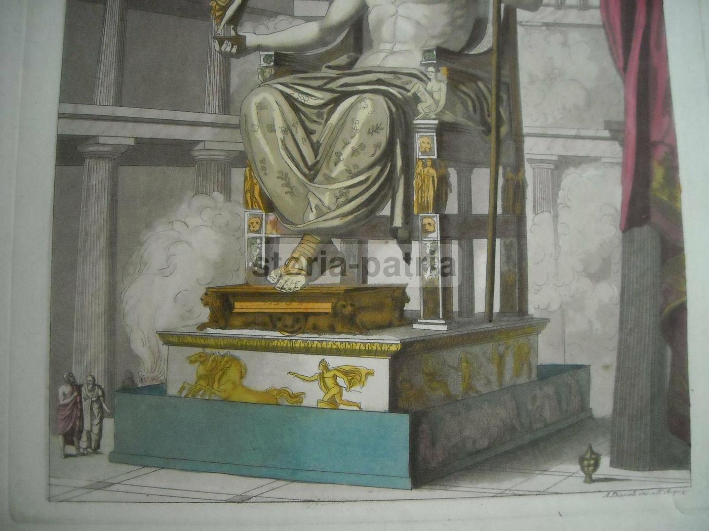Incisione Divinità Orientale Su Trono, Angelo Biasioli, Acquaforte, XIX Secolo
