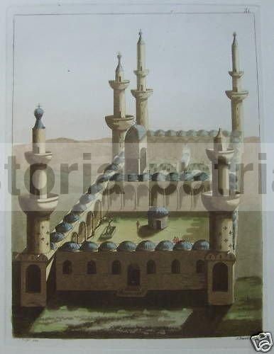 Incisione Antica Tempio Orientale, Biasioli   Rossi, Acquaforte XIX Secolo