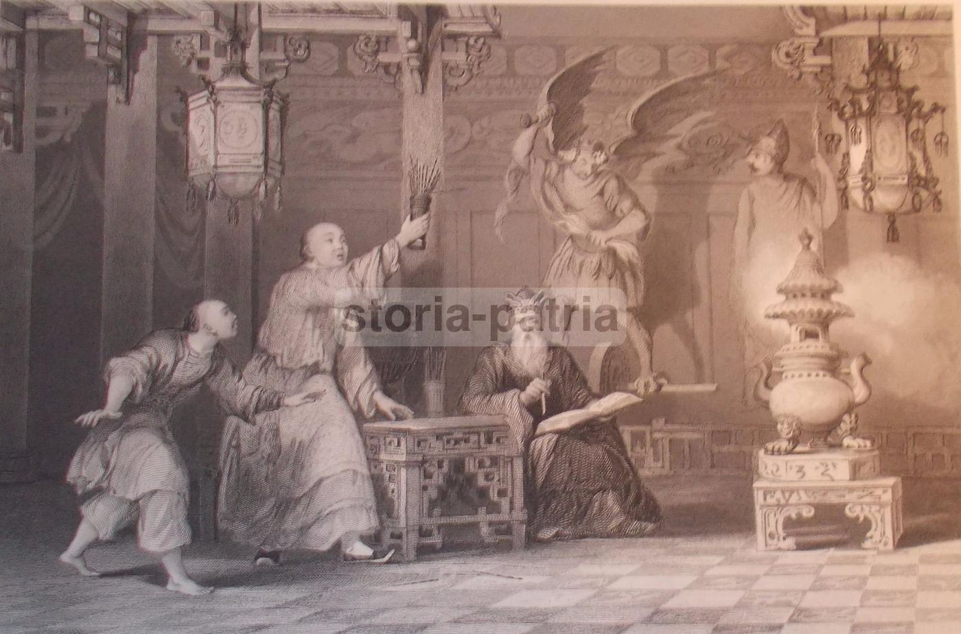 Incisione Antica Orientalista 1847 Allom Fox Divinazione Cinese