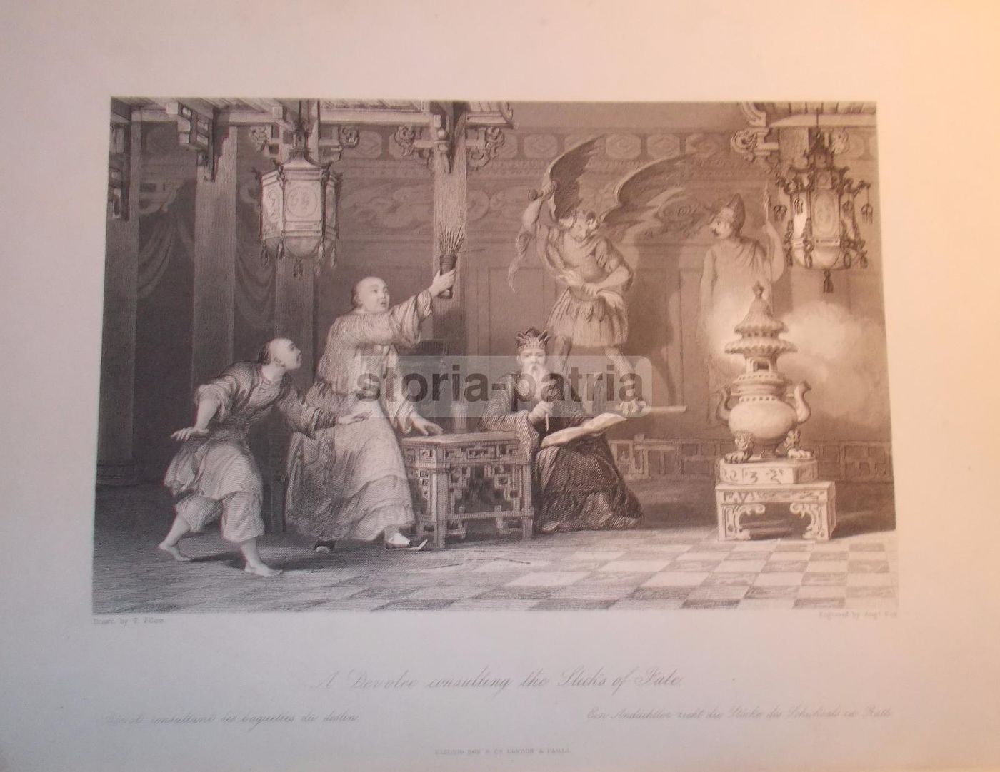 Incisione Antica Orientalista 1847 Allom Fox Divinazione Cinese