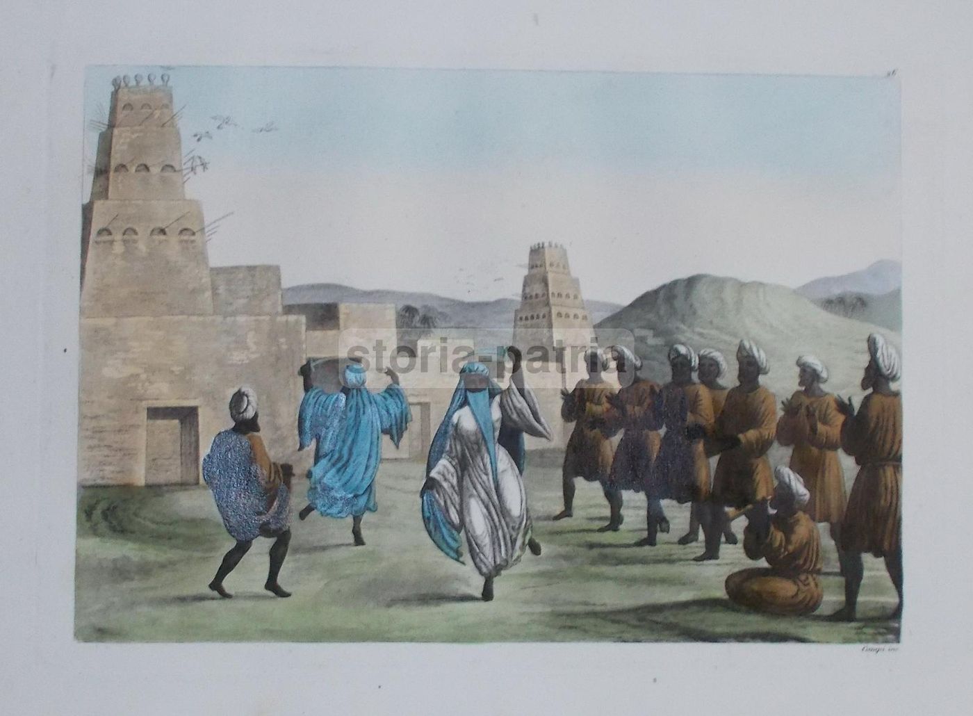 Antica Incisione Danza Araba Orientale, Campi, Acquaforte, 1820