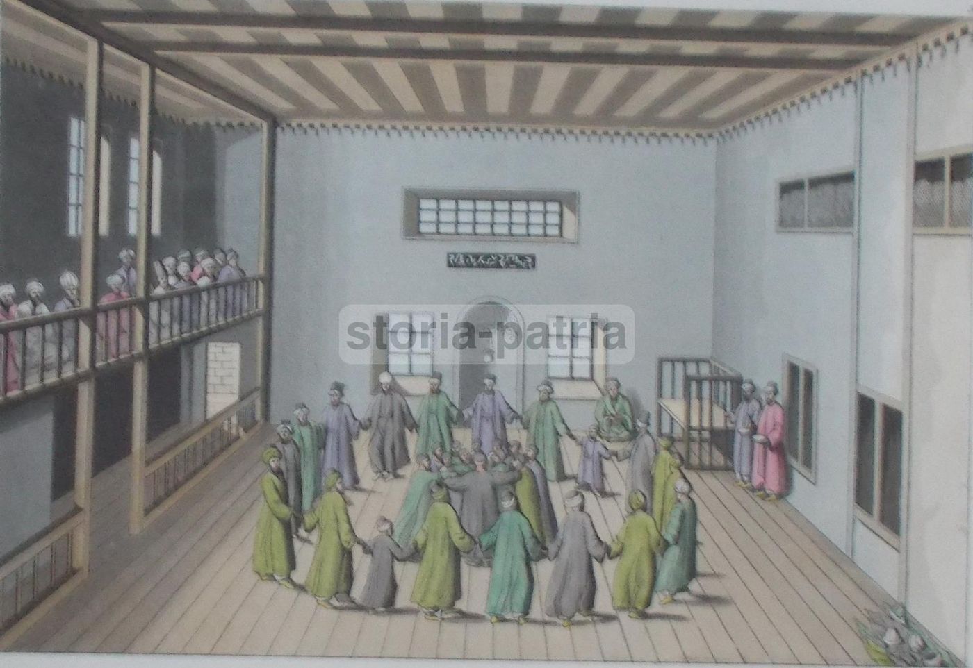 Danza E Cerimonia Orientale, Incisione All'Acquaforte Colorata A Mano Di V. Raineri, 1820 1830