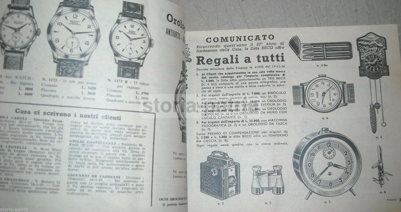 Catalogo Beco 1958 Orologi, Sveglie, Cucù, Macchine Fotografiche, Torino