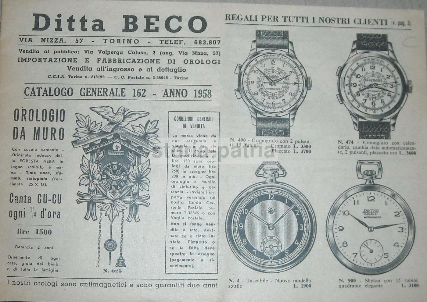 Catalogo Beco 1958 Orologi, Sveglie, Cucù, Macchine Fotografiche, Torino