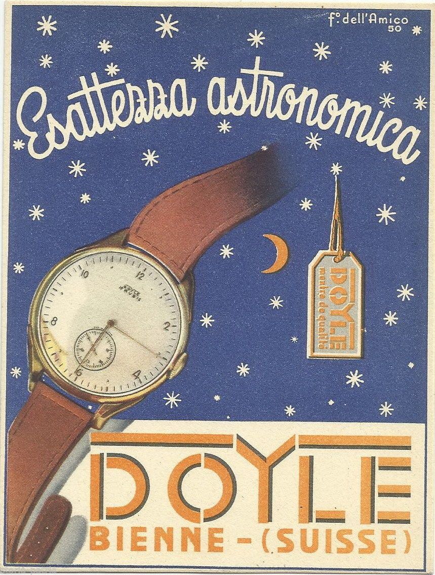 Pubblicità Vintage Orologi Doyle Bienne Suisse 1950 Dell'Amico