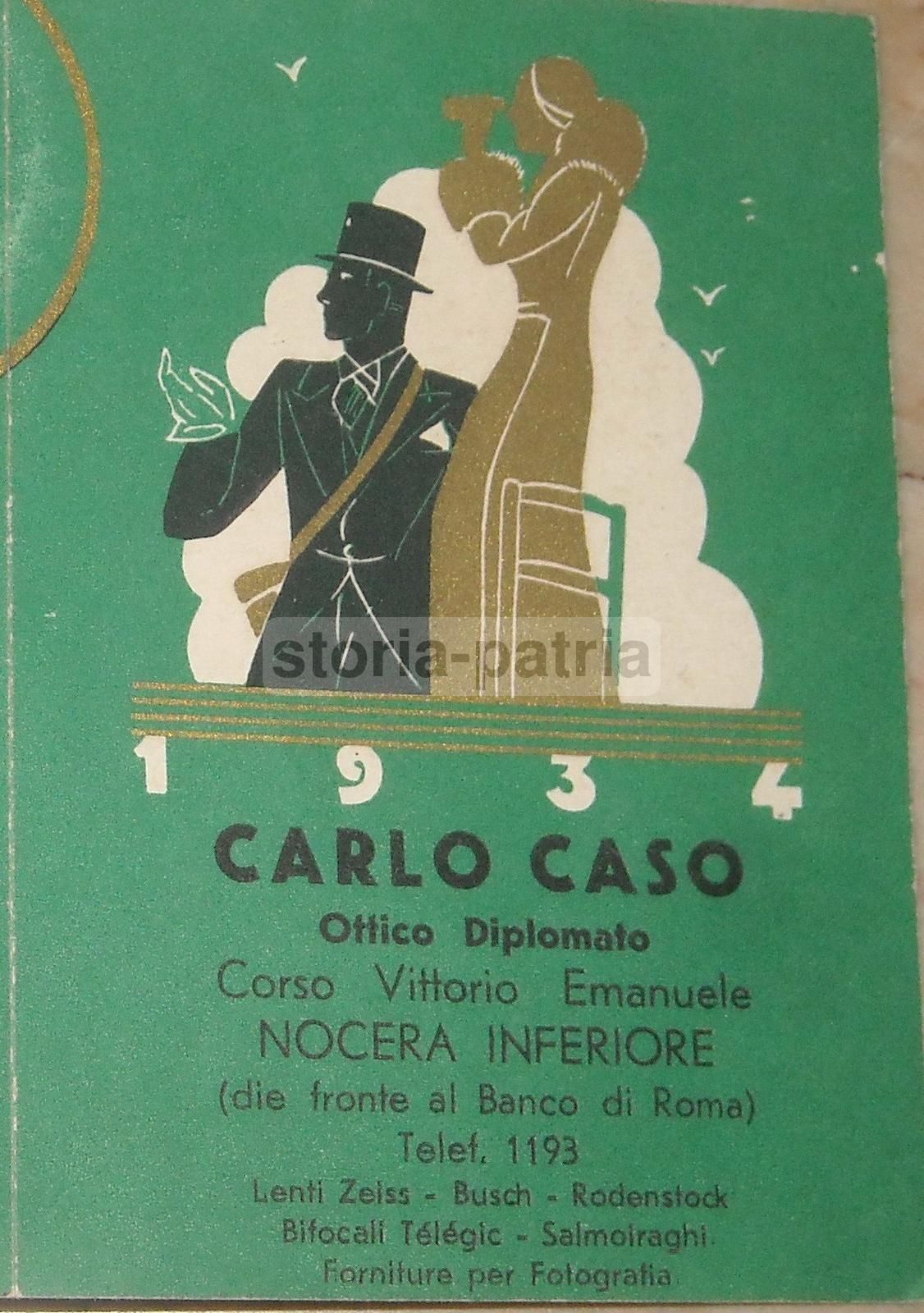 Calendarietto Pubblicitario Ottico Caso Zeiss, 1934, Nocera Inferiore